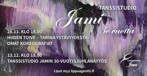 Tummaa ja violettia taustalla, valkoista tekstiä
