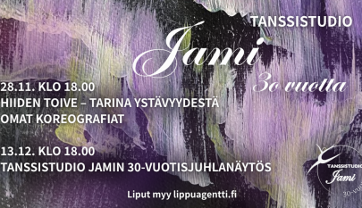 Tummaa ja violettia taustalla, valkoista tekstiä