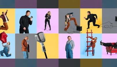 Eri värisiä neliöitä useita, joissa ihmisiä