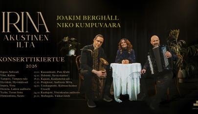 Irina ja muusikot tunnelmallisessa konserttimainoksessa