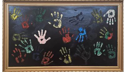 Kädenjälkiä SaimaanVirrasta, 2026, Sormimaalaus vanerille