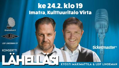 Kyösti ja Leif mainoksen keskellä