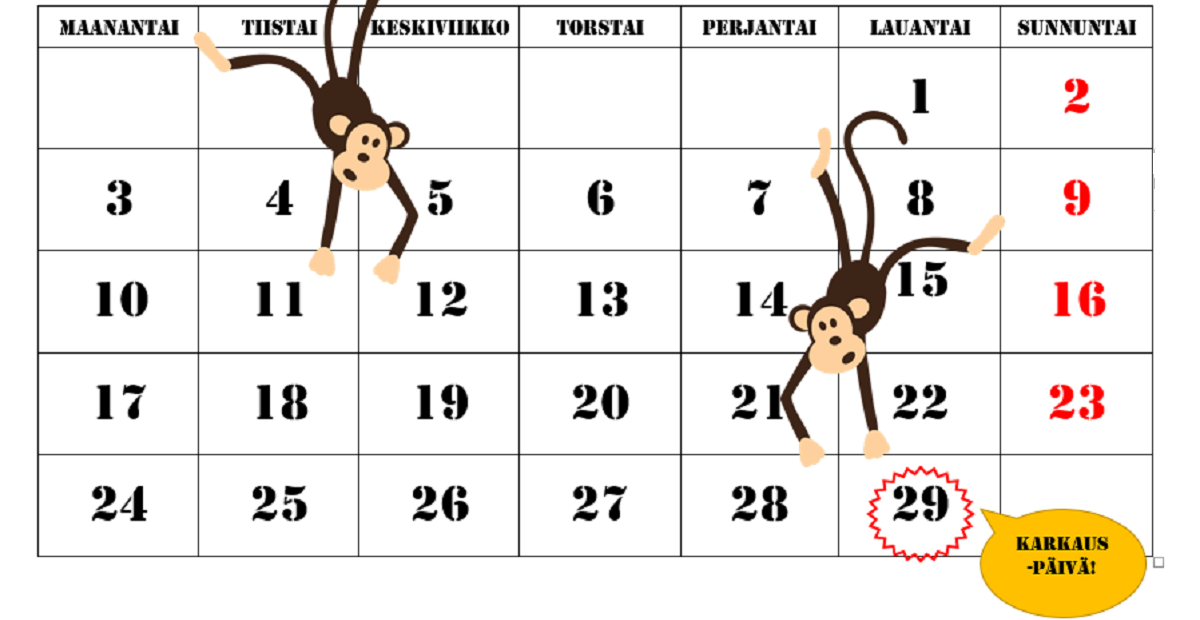 Helmikuun 2020 kalenteri